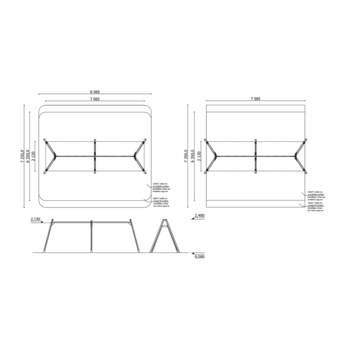 Portique avec balançoires pour aires de jeux professionnelles