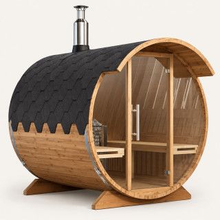 Sauna extérieur tonneau ORBI 4 personnes - 200 x 200 x 210 cm - Chauffage : Poêle à bois
