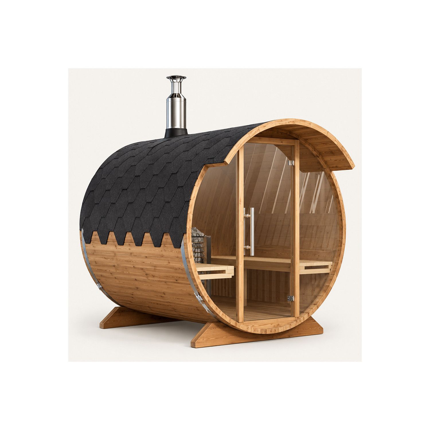 Sauna extérieur tonneau ORBI 4 personnes - 200 x 200 x 210 cm - Chauffage : Poêle à bois