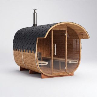 Sauna extérieur nordique KAMI 6 personnes - 300 x 220 x 230 cm - Chauffage : Poêle à bois