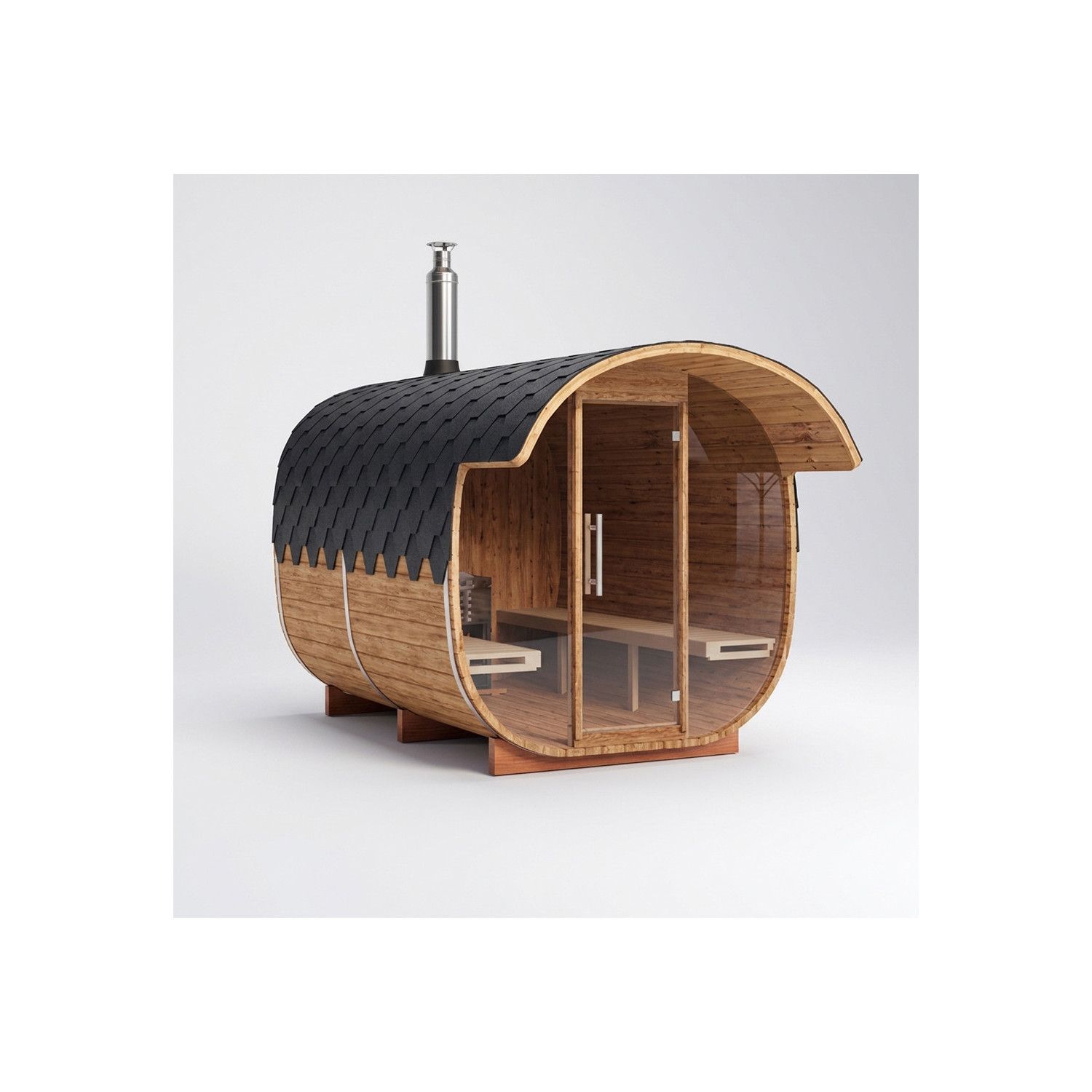 Sauna extérieur nordique KAMI 6 personnes - 300 x 220 x 230 cm - Chauffage : Poêle à bois